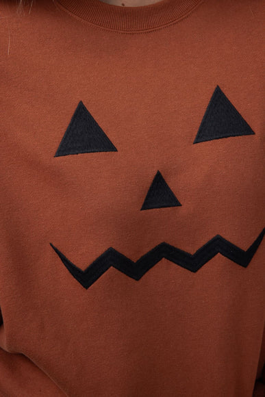 1897 Active Embroidered Pumpkin Face Sweatshirt for Women in Rust