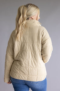 Garment Washed Quilted Jacket for Women in Beige