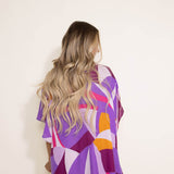 Geometric Print Kimono for Women in Purple