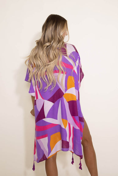 Geometric Print Kimono for Women in Purple