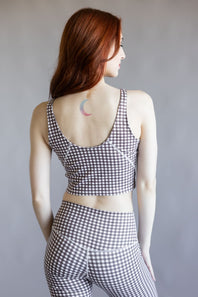 Gingham Crop Athletic Tank Top for Women in Brown/White