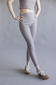 Gingham High-Rise Leggings for Women in Brown/White