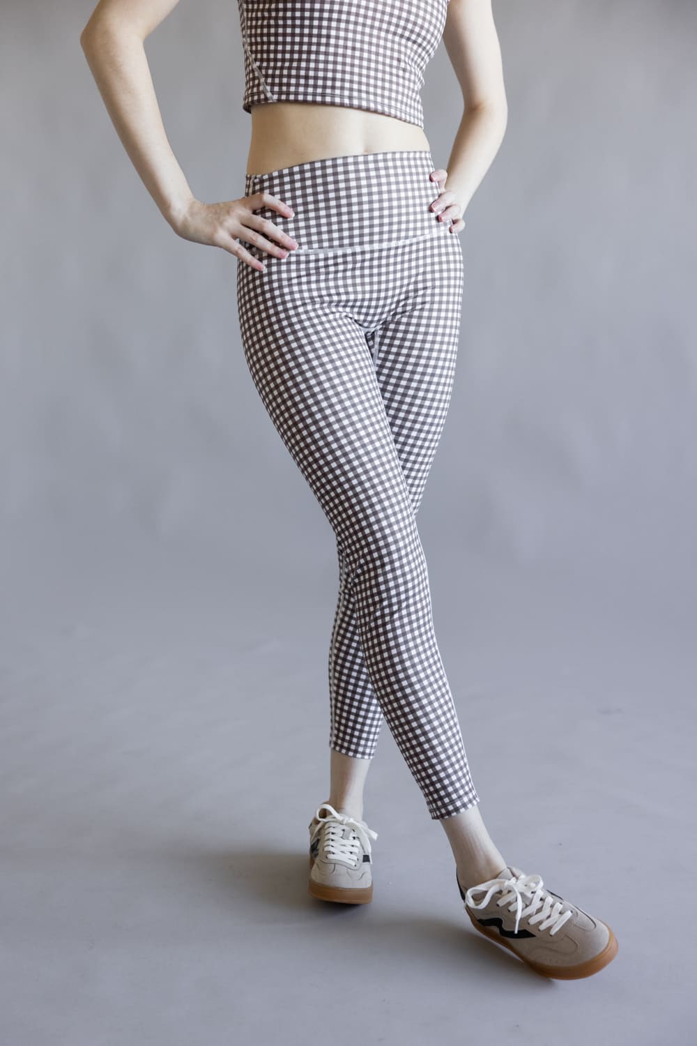 Gingham High-Rise Leggings for Women in Brown/White