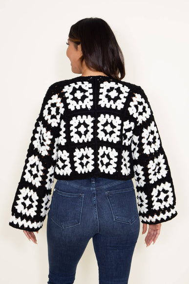 Granny Square Crochet Cropped Cardigan for Women in Black/White