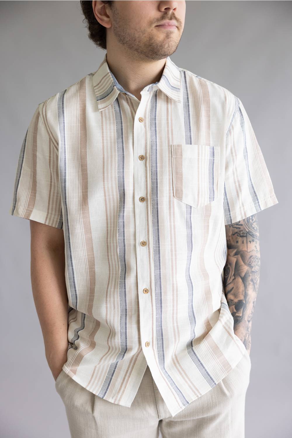 Union Rio Striped Button Down Shirt for Men in Flax