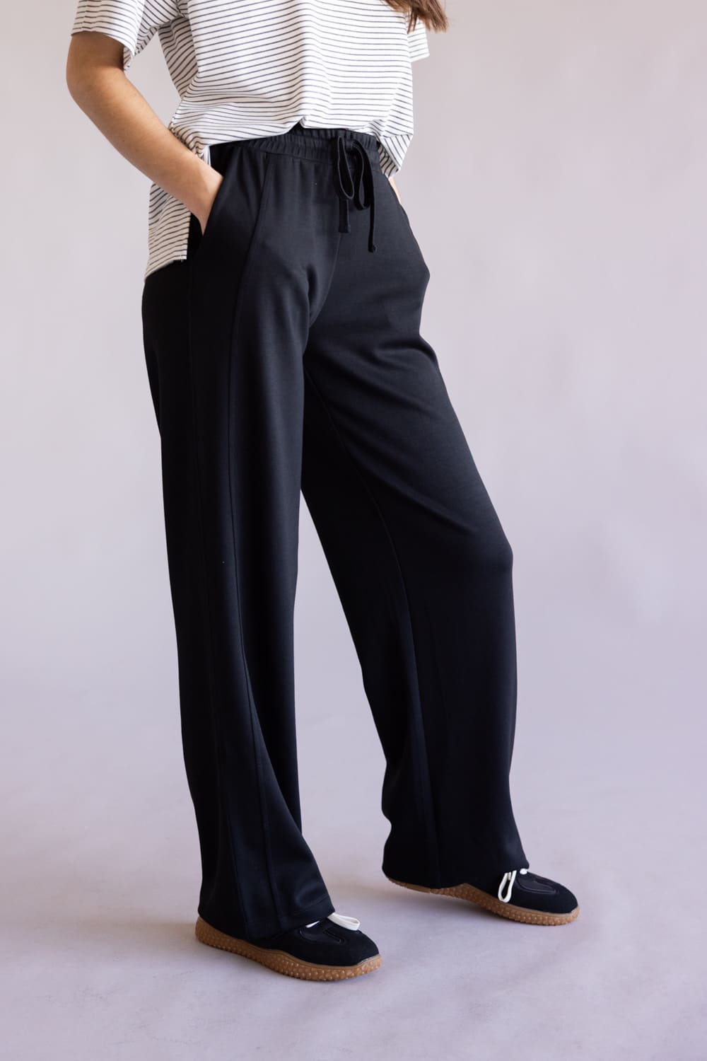 High Rise Ease Into It Drawstring Lounge Pants for Women in Black
