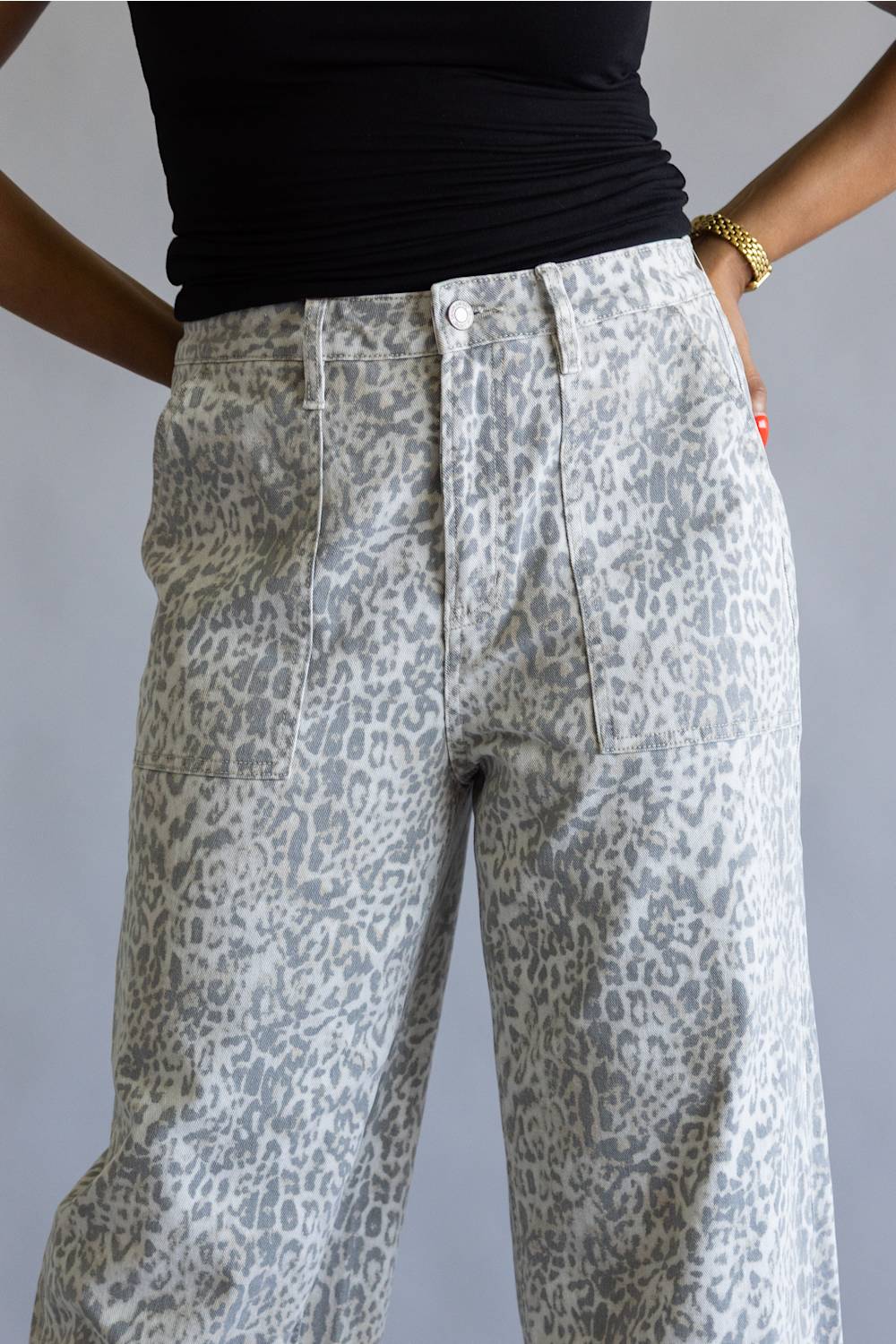 Vervet High Rise Baggy Wide Jeans for Women in Leopard