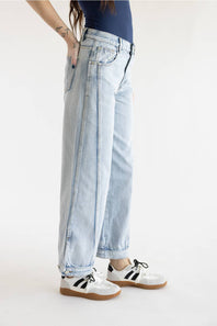 Aaron & Amber High Rise Sideseam Detailed Barrel Jeans for Women | AJP5469-LTDENIM