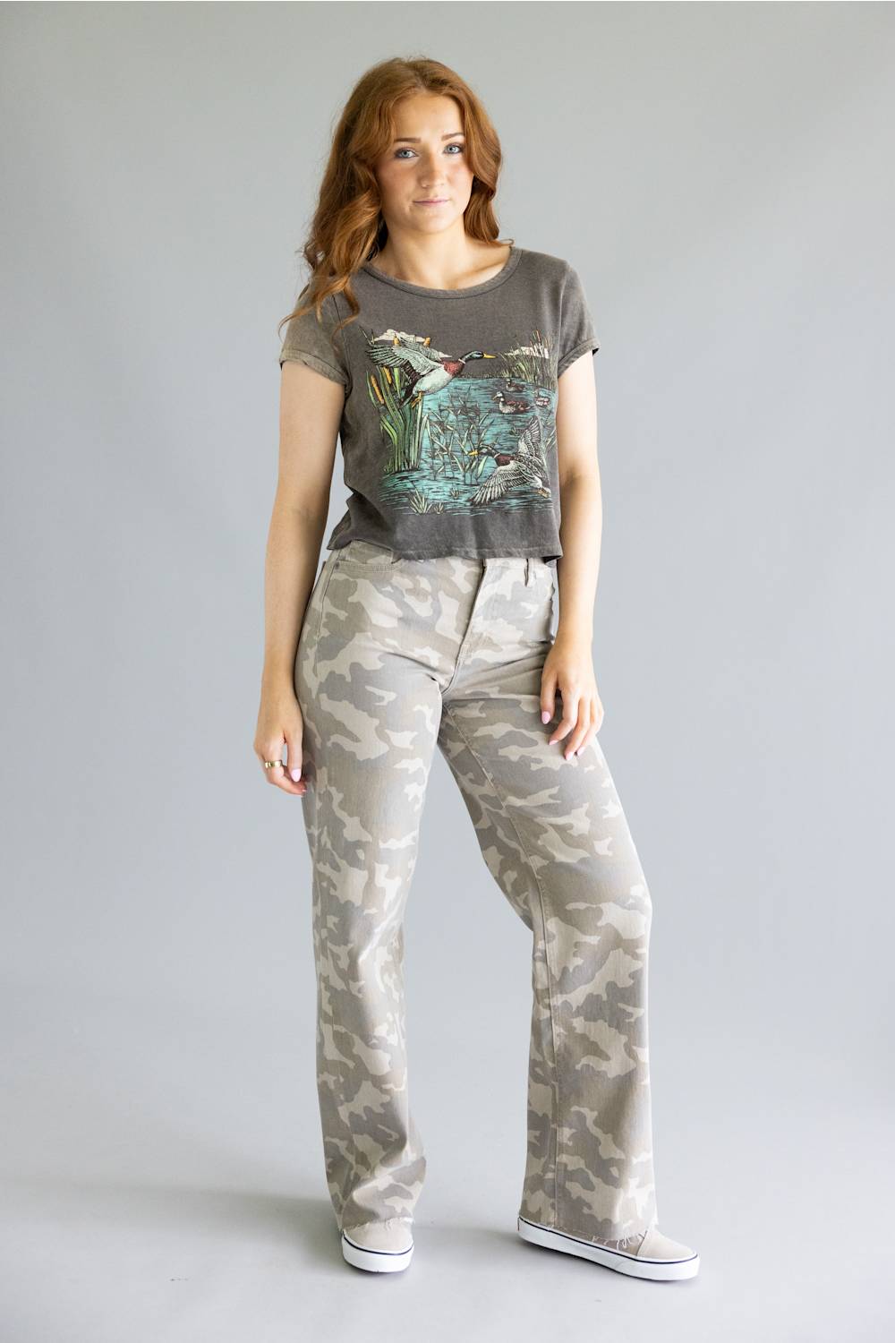 Hidden High Rise Logan Dad Jeans for Women in Tan Camo