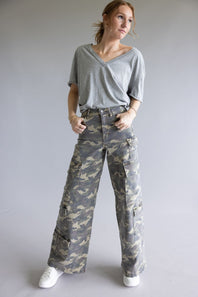 Hidden Nori Camo High Rise Wide Leg Cargo Jeans for Women in Green