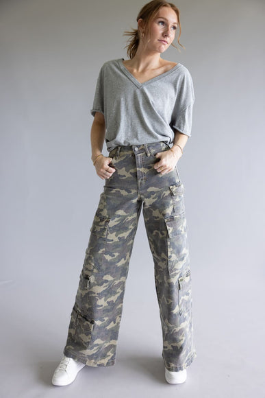 Hidden Nori Camo High Rise Wide Leg Cargo Jeans for Women in Green