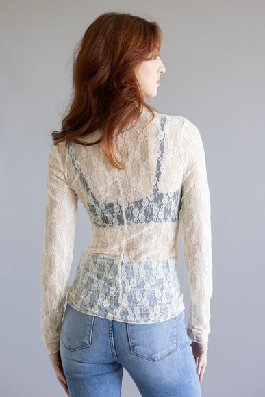 High Neck Lace Sheer Layering Top for Women in Champagne
