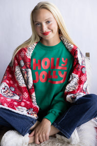 1897 Active Holly Jolly Fleece Print Fleece Sweatshirt for Women in Kelly Green