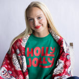 1897 Active Holly Jolly Fleece Print Fleece Sweatshirt for Women in Kelly Green