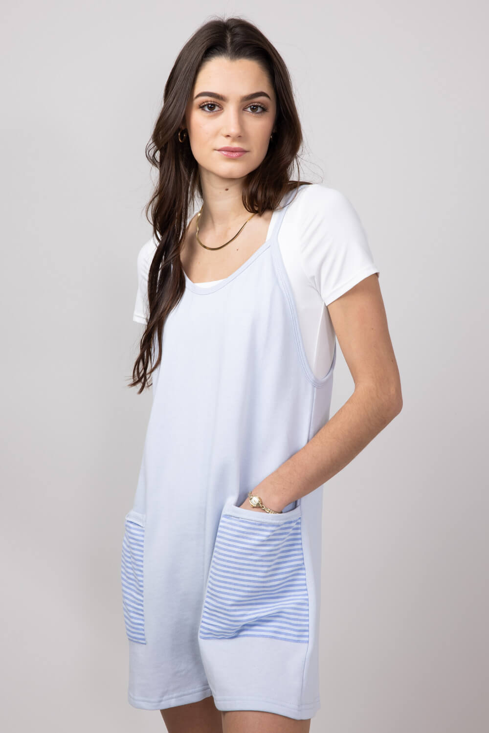 Illa Illa Striped Patch Romper for Women in Light Blue