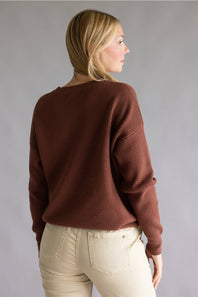 Tea N Rose Drop Shoulder Waffle Sweater for Women in Puce