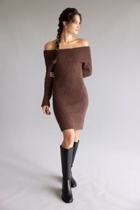 Illa Illa Off The Shoulder Knit Sweater Dress for Women in Brown