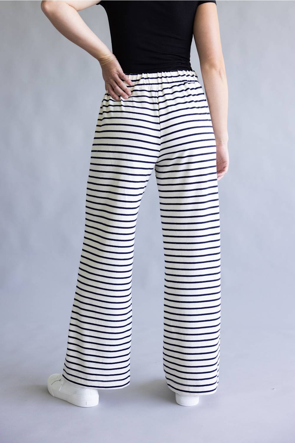 Blu Pepper Striped Wide Leg Lounge Pants for Women in White/Black
