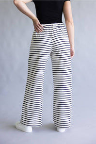 Blu Pepper Striped Wide Leg Lounge Pants for Women in White/Black