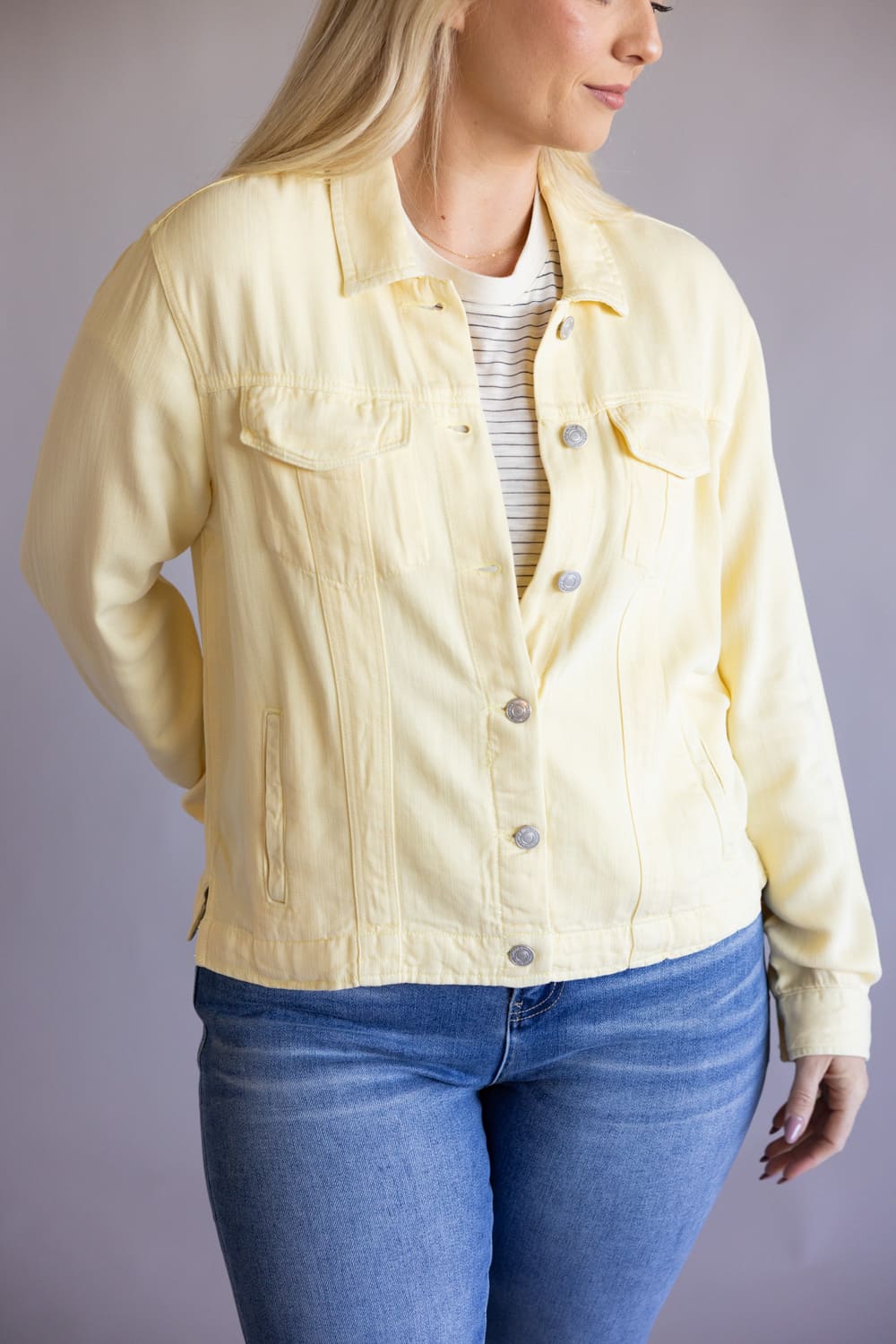 Thread & Supply Jackie Denim Jacket for Women in Butter Yellow
