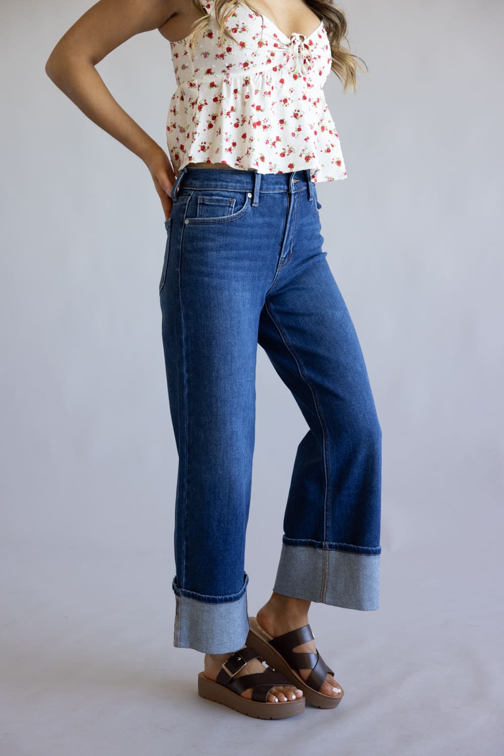JBD Liv High Rise Cuffed Slim Wide Leg Petite Jeans for Women