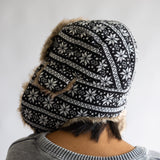 Faux Fur Trapper Hat for Women in Snowflake Black 