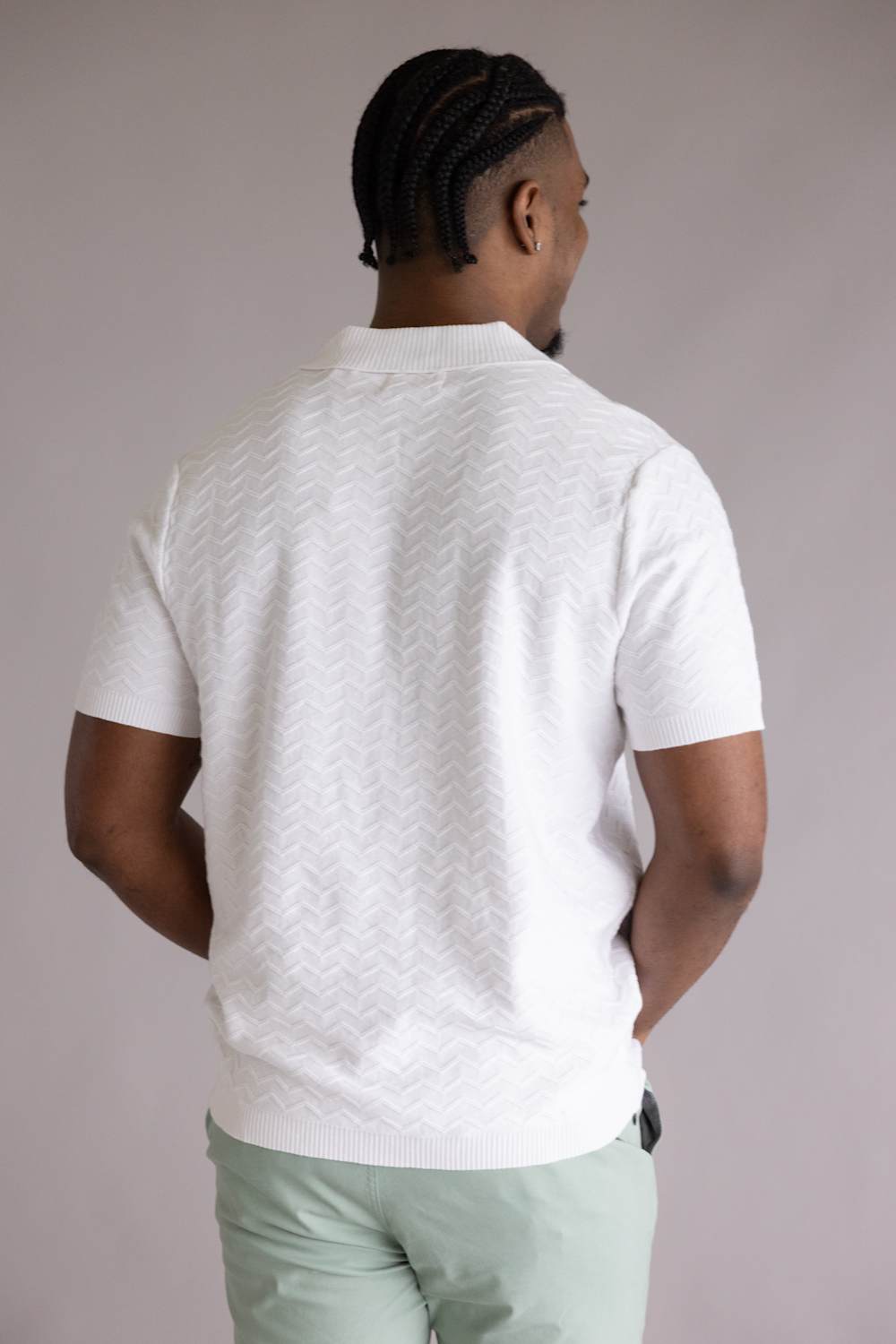 Weatherproof Vintage Zigzag Johnny Collar Shirt for Men in Ecru