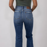 Judy Blue Mid Rise Medium Wash Flare Frayed Hem Distressed Jeans for Women