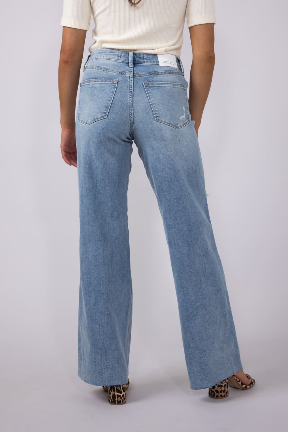 Judy Blue Mid Rise Ripped Wide Leg Jeans for Women