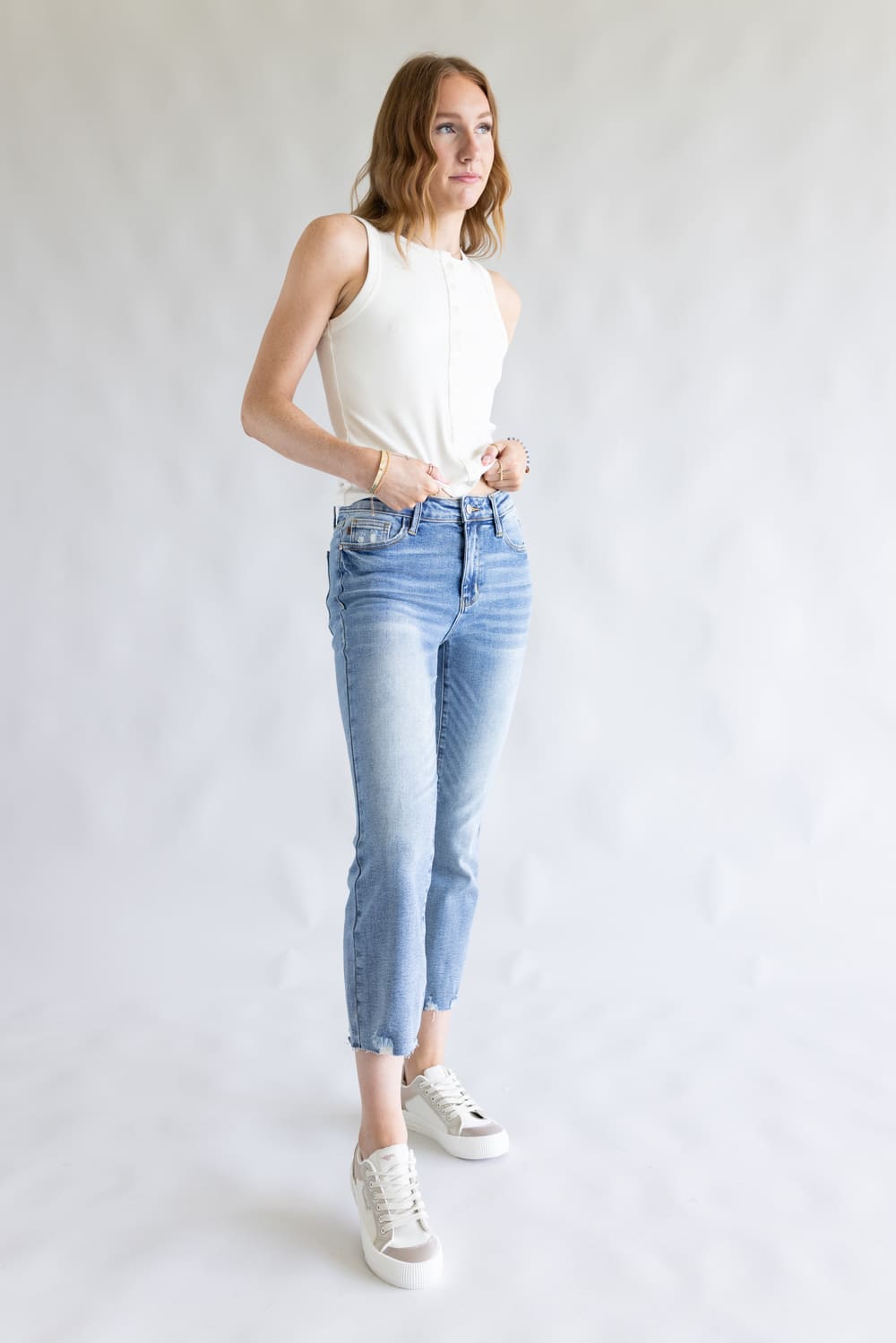 Judy Blue Vintage Raw Hem Skinny Jeans - Mid Rise Dark Wash 29 Inch ...