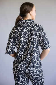 Bow Soft Pajama Set for Women in Black