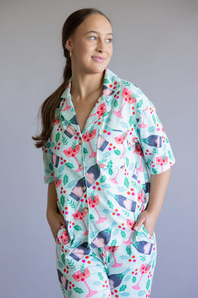 Mistletoe Champagne Soft Pajama Set for Women in Mint