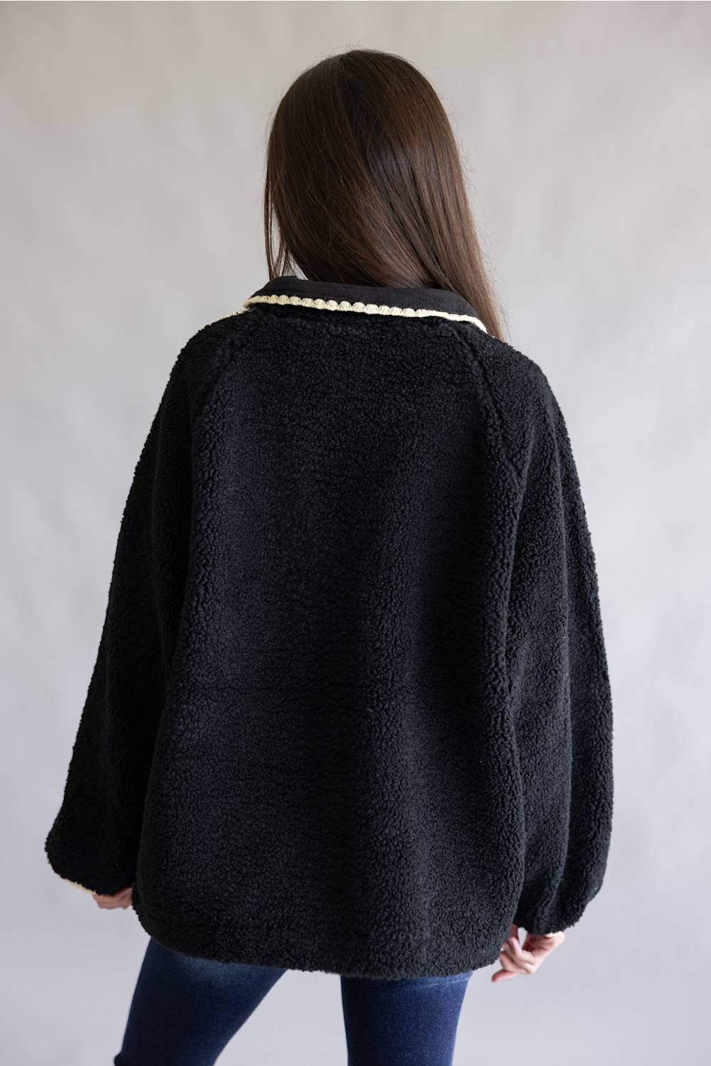 Katydid Sherpa Crochet Jacket for Women in Black | KDC-JKT-25-BLK