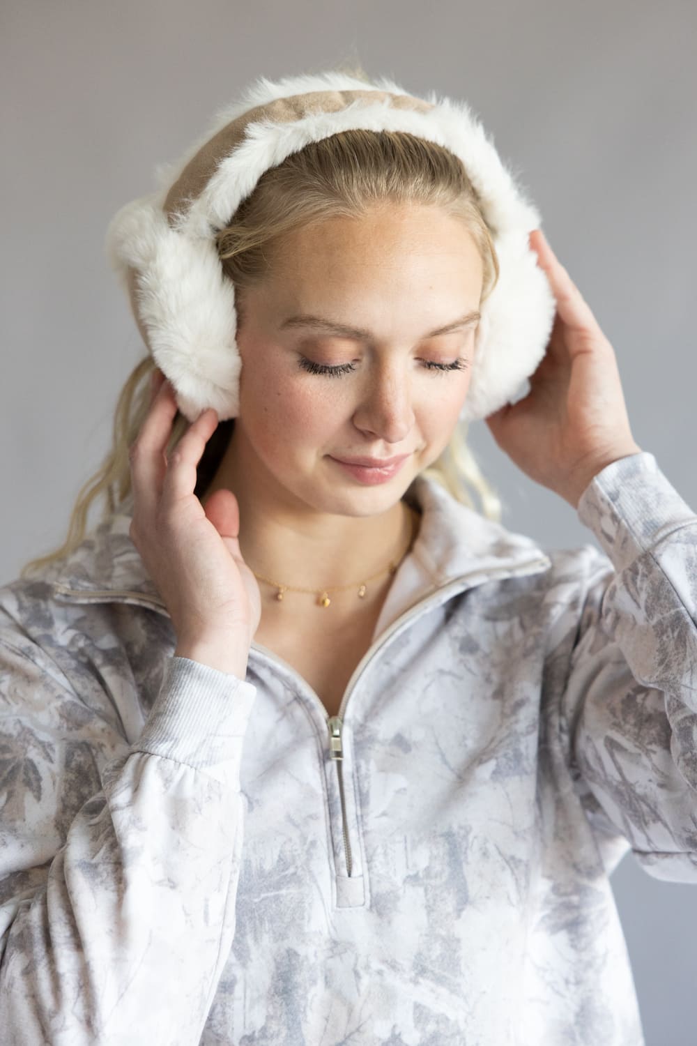 Sherpa Fur Earmuffs for Women in Taupe