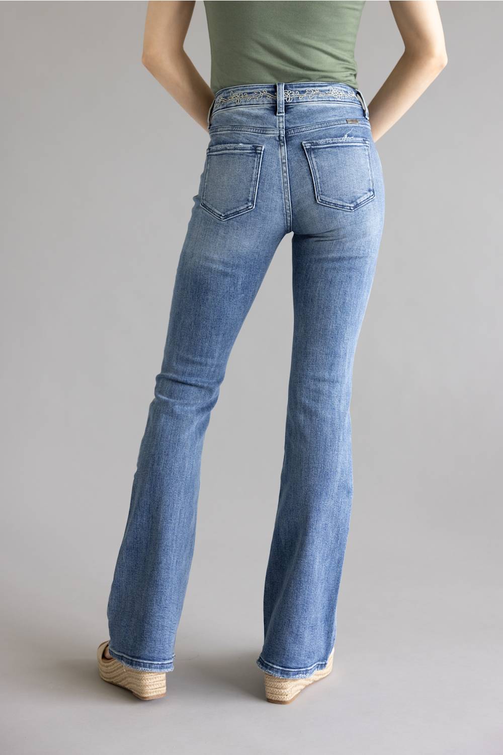 KanCan Embroidered Mid Rise Flare Jeans for Women