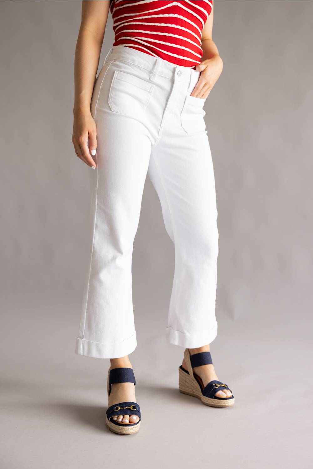 KanCan High Rise Cropped Flare Jeans for Women in White