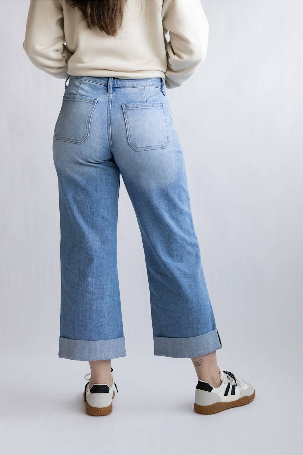 KanCan Mid Rise Crop Wide Cuffed Leg Jeans for Women