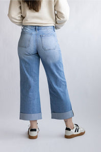 KanCan Mid Rise Crop Wide Cuffed Leg Jeans for Women