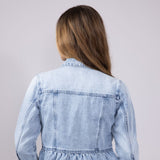 KanCan Youth Peplum Ruffle Denim Jacket for Girls in Light Wash