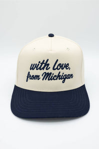 Katydid Love Michigan Trucker Hat for Women in Navy/Tan