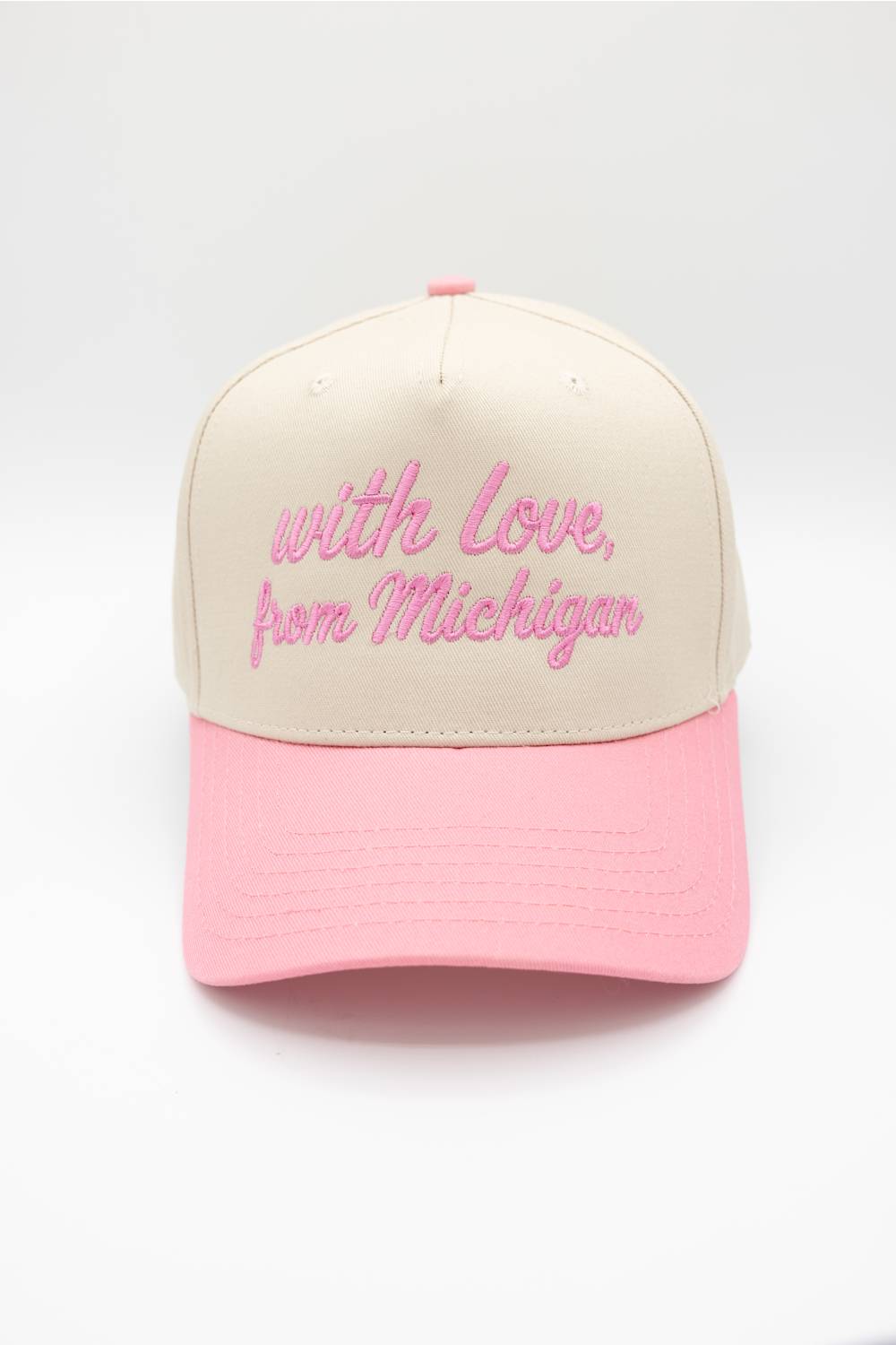 Katydid Love Michigan Trucker Hat for Women in Pink/Tan