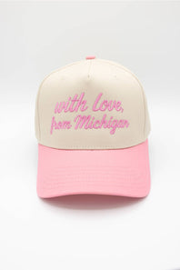 Katydid Love Michigan Trucker Hat for Women in Pink/Tan