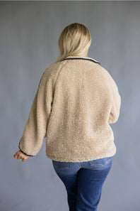 Katydid Sherpa Crochet Jacket for Women in Tan