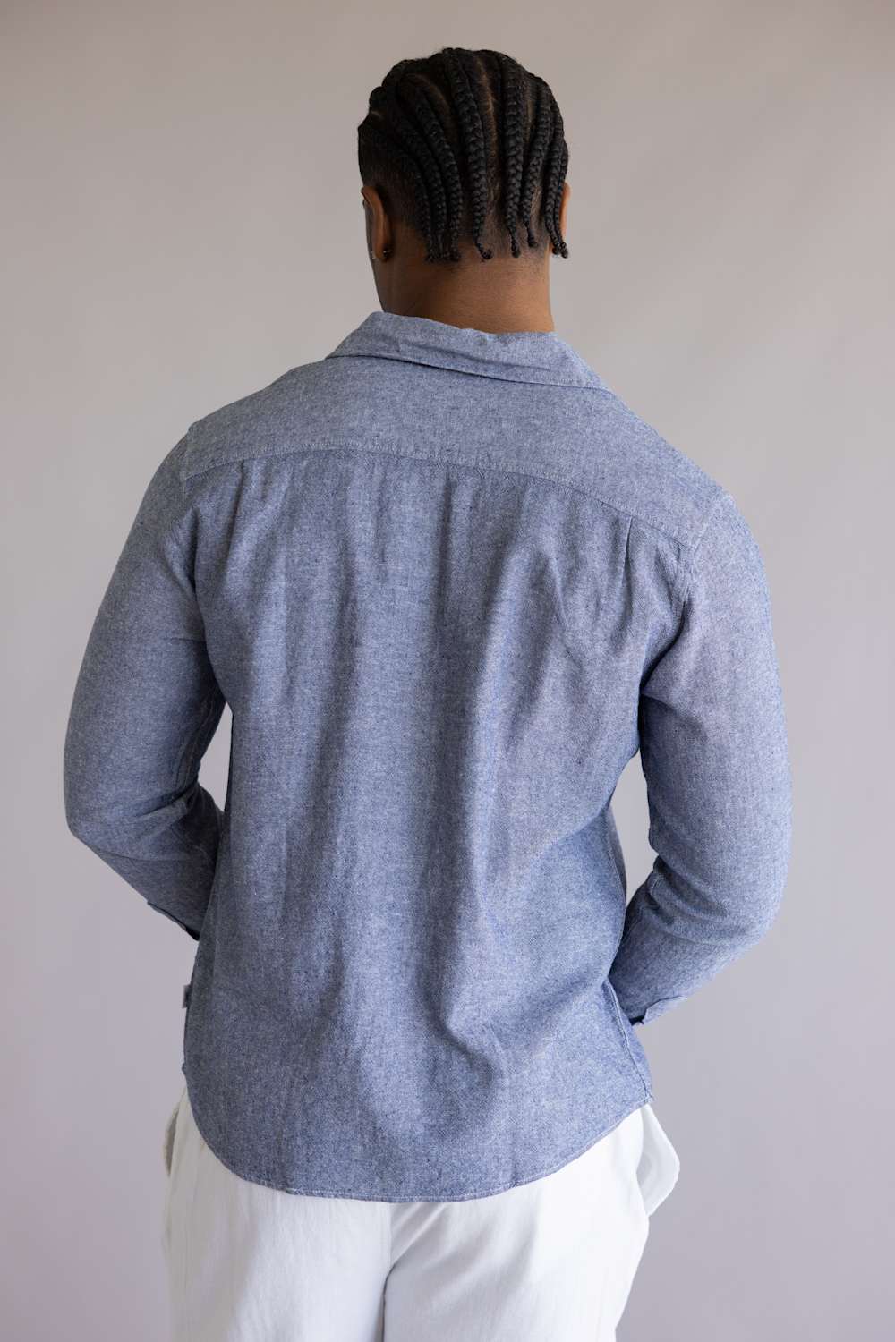 Vintage Summer Linen Button Up Shirt for Men in Navy