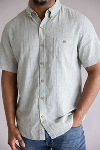 Weatherproof Vintage Cotton Linen Stripe Button Up Shirt for Men in Seagrass