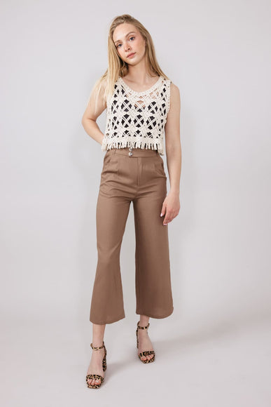 Love Tree Pleated Cropped Trousers for Women in Mocha