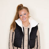 Love Tree Cropped Reversible Puffer Vest for Women in Black/White