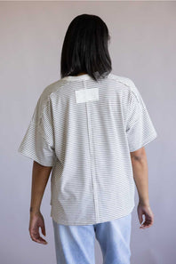 La Miel Basic Striped Drop Shoulder Top hear grey stripe