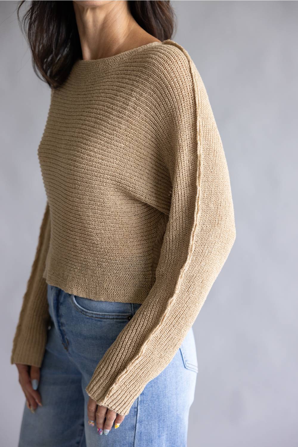 La Miel Off the Shoulder Sweater for Women in Crumb Cake