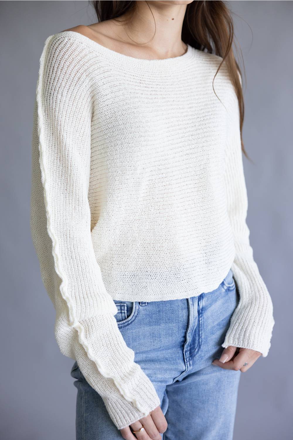 La Miel Off the Shoulder Sweater for Women in Milk
